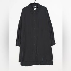 Weekday Black Oversized Shirt Dress XS Minimalist Button Front Long Sleeve Modal
